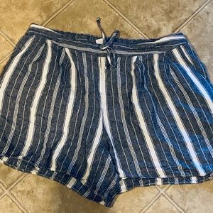 Women’s Plus Chambray Striped Linen Shorts Sz 14W